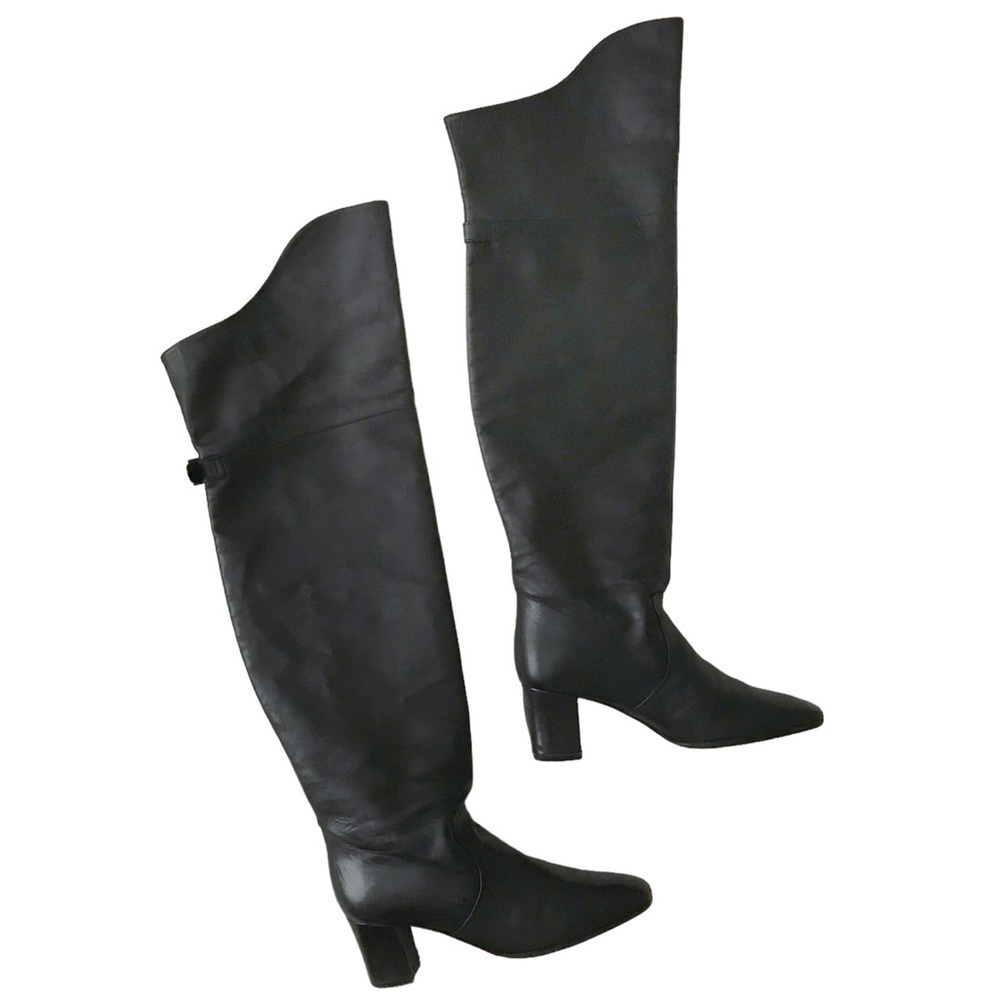 Ralph Lauren Over the Knee OTK Leather Block Heel Boots Black 8.5‍‍‍‍‍‍‍‍‍‍‍‍‍‍ - Picture 3 of 12